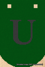 A simulated image of the stitched needlepoint design: Banner 18m Curved U Black on Green. Not A.I. generated.