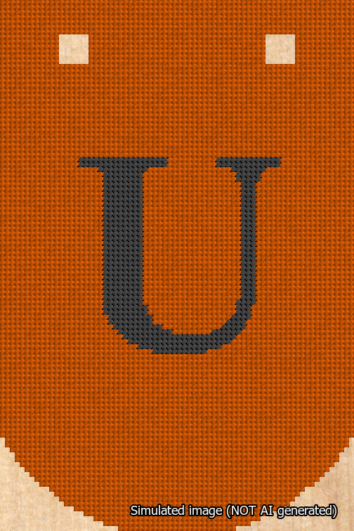 A simulated image of the stitched needlepoint design: Banner 18m Curved U Black on Orange. Not A.I. generated.