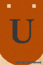 A simulated image of the stitched needlepoint design: Banner 18m Curved U Black on Orange. Not A.I. generated.