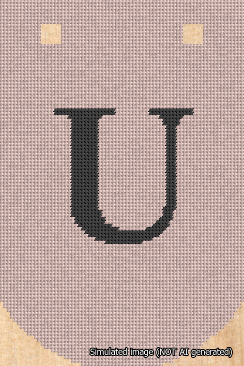 A simulated image of the stitched needlepoint design: Banner 18m Curved U Black on Pink. Not A.I. generated.