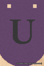A simulated image of the stitched needlepoint design: Banner 18m Curved U Black on Purple. Not A.I. generated.