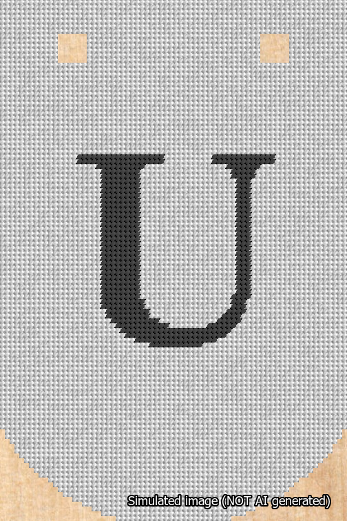 A simulated image of the stitched needlepoint design: Banner 18m Curved U Black on White. Not A.I. generated.