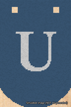 A simulated image of the stitched needlepoint design: Banner 18m Curved U White on Blue. Not A.I. generated.