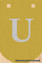 A simulated image of the stitched needlepoint design: Banner 18m Curved U White on Yellow. Not A.I. generated.