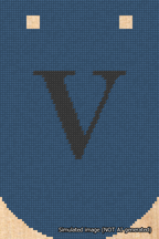 A simulated image of the stitched needlepoint design: Banner 18m Curved V Black on Blue. Not A.I. generated.