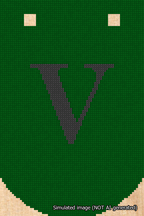 A simulated image of the stitched needlepoint design: Banner 18m Curved V Black on Green. Not A.I. generated.