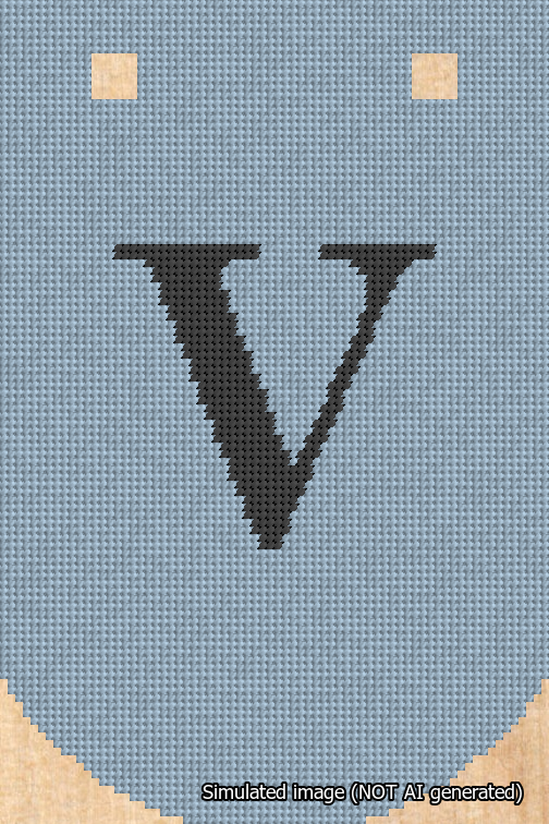 A simulated image of the stitched needlepoint design: Banner 18m Curved V Black on Light Blue. Not A.I. generated.