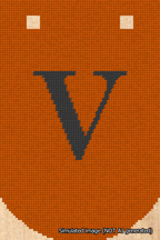 A simulated image of the stitched needlepoint design: Banner 18m Curved V Black on Orange. Not A.I. generated.