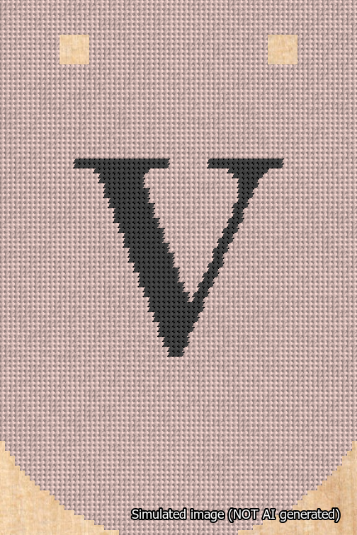A simulated image of the stitched needlepoint design: Banner 18m Curved V Black on Pink. Not A.I. generated.