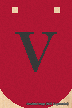 A simulated image of the stitched needlepoint design: Banner 18m Curved V Black on Red. Not A.I. generated.
