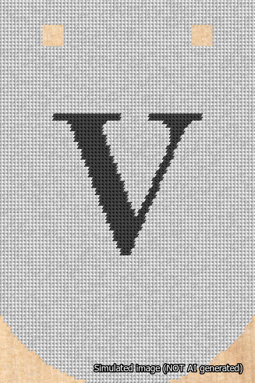 A simulated image of the stitched needlepoint design: Banner 18m Curved V Black on White. Not A.I. generated.