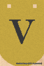 A simulated image of the stitched needlepoint design: Banner 18m Curved V Black on Yellow. Not A.I. generated.