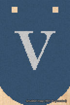 A simulated image of the stitched needlepoint design: Banner 18m Curved V White on Blue. Not A.I. generated.