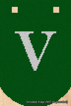 A simulated image of the stitched needlepoint design: Banner 18m Curved V White on Green. Not A.I. generated.