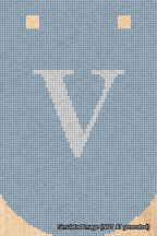 A simulated image of the stitched needlepoint design: Banner 18m Curved V White on Light Blue. Not A.I. generated.