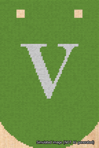 A simulated image of the stitched needlepoint design: Banner 18m Curved V White on Light Green. Not A.I. generated.