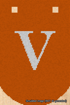 A simulated image of the stitched needlepoint design: Banner 18m Curved V White on Orange. Not A.I. generated.