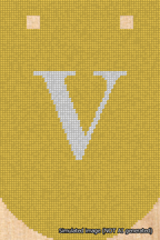 A simulated image of the stitched needlepoint design: Banner 18m Curved V White on Yellow. Not A.I. generated.