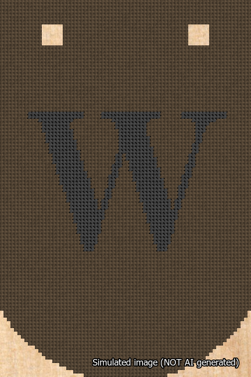 A simulated image of the stitched needlepoint design: Banner 18m Curved W Black on Brown. Not A.I. generated.