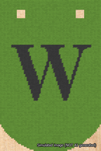 A simulated image of the stitched needlepoint design: Banner 18m Curved W Black on Light Green. Not A.I. generated.