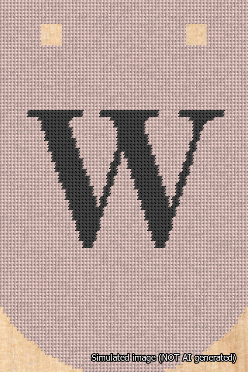 A simulated image of the stitched needlepoint design: Banner 18m Curved W Black on Pink. Not A.I. generated.