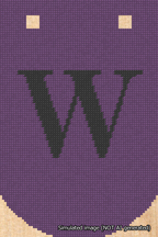 A simulated image of the stitched needlepoint design: Banner 18m Curved W Black on Purple. Not A.I. generated.