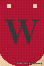 A simulated image of the stitched needlepoint design: Banner 18m Curved W Black on Red. Not A.I. generated.