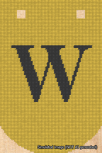 A simulated image of the stitched needlepoint design: Banner 18m Curved W Black on Yellow. Not A.I. generated.