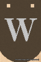 A simulated image of the stitched needlepoint design: Banner 18m Curved W White on Brown. Not A.I. generated.