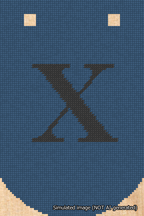 A simulated image of the stitched needlepoint design: Banner 18m Curved X Black on Blue. Not A.I. generated.