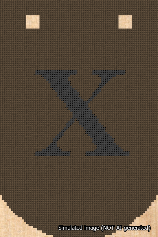 A simulated image of the stitched needlepoint design: Banner 18m Curved X Black on Brown. Not A.I. generated.