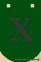 A simulated image of the stitched needlepoint design: Banner 18m Curved X Black on Green. Not A.I. generated.