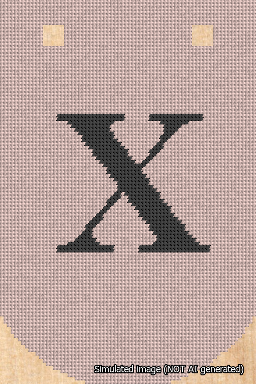 A simulated image of the stitched needlepoint design: Banner 18m Curved X Black on Pink. Not A.I. generated.