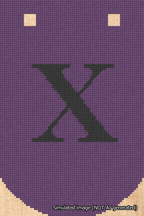 A simulated image of the stitched needlepoint design: Banner 18m Curved X Black on Purple. Not A.I. generated.