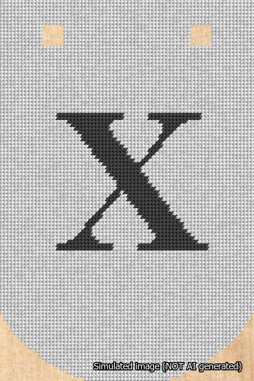 A simulated image of the stitched needlepoint design: Banner 18m Curved X Black on White. Not A.I. generated.