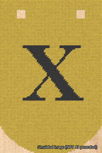 A simulated image of the stitched needlepoint design: Banner 18m Curved X Black on Yellow. Not A.I. generated.