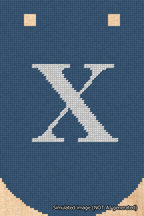 A simulated image of the stitched needlepoint design: Banner 18m Curved X White on Blue. Not A.I. generated.