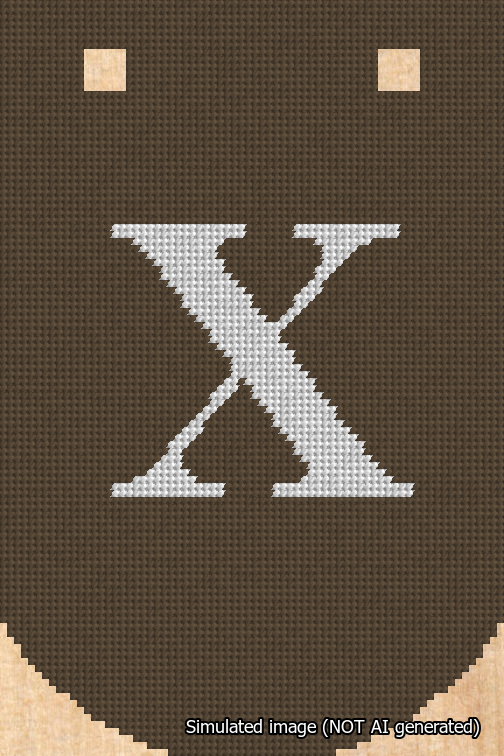 A simulated image of the stitched needlepoint design: Banner 18m Curved X White on Brown. Not A.I. generated.