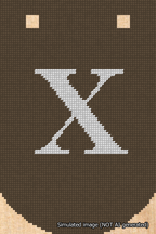 A simulated image of the stitched needlepoint design: Banner 18m Curved X White on Brown. Not A.I. generated.