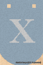 A simulated image of the stitched needlepoint design: Banner 18m Curved X White on Light Blue. Not A.I. generated.