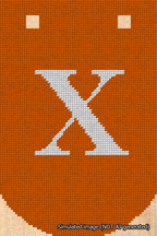 A simulated image of the stitched needlepoint design: Banner 18m Curved X White on Orange. Not A.I. generated.