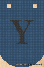A simulated image of the stitched needlepoint design: Banner 18m Curved Y Black on Blue. Not A.I. generated.