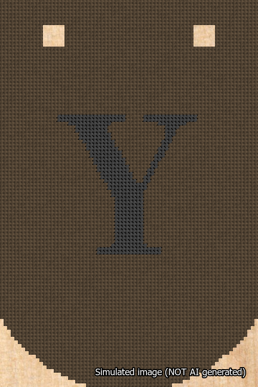 A simulated image of the stitched needlepoint design: Banner 18m Curved Y Black on Brown. Not A.I. generated.