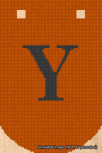 A simulated image of the stitched needlepoint design: Banner 18m Curved Y Black on Orange. Not A.I. generated.
