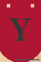 A simulated image of the stitched needlepoint design: Banner 18m Curved Y Black on Red. Not A.I. generated.