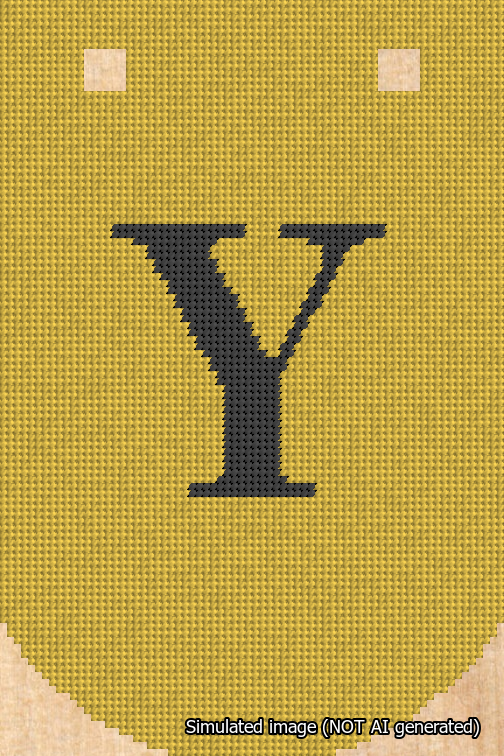 A simulated image of the stitched needlepoint design: Banner 18m Curved Y Black on Yellow. Not A.I. generated.