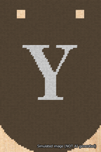A simulated image of the stitched needlepoint design: Banner 18m Curved Y White on Brown. Not A.I. generated.