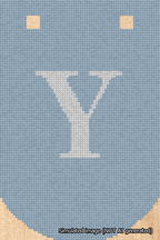A simulated image of the stitched needlepoint design: Banner 18m Curved Y White on Light Blue. Not A.I. generated.