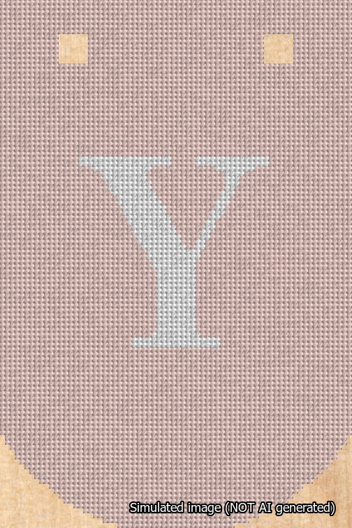 A simulated image of the stitched needlepoint design: Banner 18m Curved Y White on Pink. Not A.I. generated.