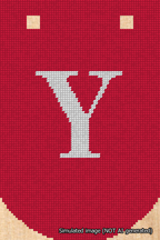 A simulated image of the stitched needlepoint design: Banner 18m Curved Y White on Red. Not A.I. generated.